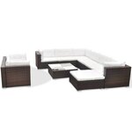vidaXL Salon de jardin 10 Pièces avec coussins Résine tressée Marron