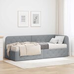 vidaXL Cadre de lit d'angle avec matelas Gris clair 80 x 200 cm tissu