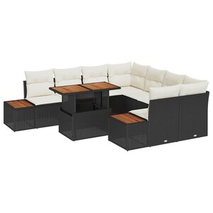 vidaXL Ensemble de canapé de jardin 9 Pièces Noir Poly rotin