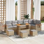 Ensemble de canapés de jardin 10 pièces avec coussins beige en poly rotin