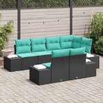 vidaXL Ensemble de canapé de jardin avec coussin 7 Pièces Noir polyrotin