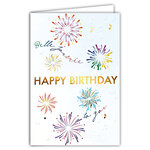 69-3113 Carte Happy Birthday to you Belle Journée Feu d'Artifice peint à l'Aquarelle Notes de Musique - Finitions Dorure Or Doré + Gaufrage en Relief +1 Enveloppe Format 12x17cm - Fabriqué en Europe