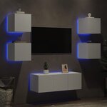 vidaXL Unités murales TV avec LED 6 Pièces blanc bois d'ingénierie