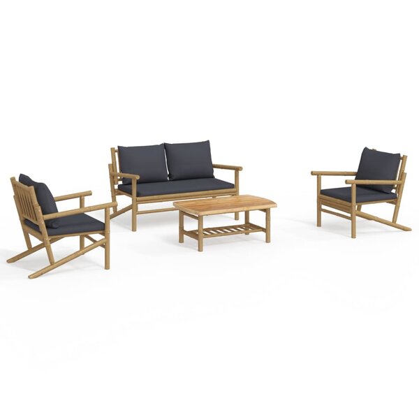 vidaXL Salon de jardin 4 Pièces avec coussins gris foncé bambou