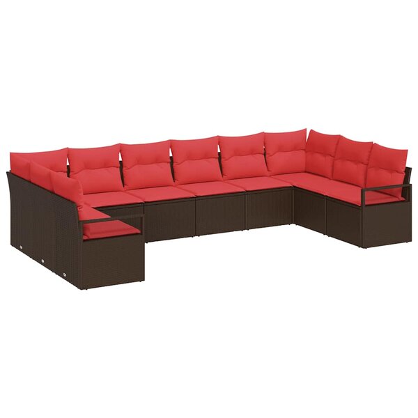 vidaXL Ensemble de Canapés avec coussin 10 Pièces Marron polyrotin