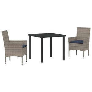 vidaXL Ensemble table et chaises avec coussin 3 Pièces Gris Rotin PE