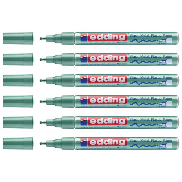 Marqueur Permanent Peinture Brillante 751 Vert Métallisé Pointe Ronde 1-2 mm x 6 EDDING