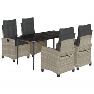 vidaXL Ensemble à manger de jardin et coussins 5 Pièces gris clair rotin