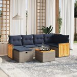 vidaXL Salon de jardin 7 Pièces avec coussins gris résine tressée