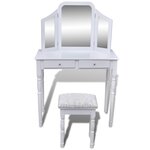 vidaXL Coiffeuse avec miroir et tabouret 2 tiroirs Blanc