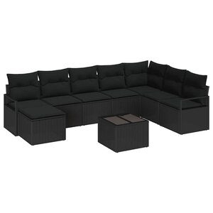 vidaXL Ensemble de Canapés avec coussin 9 Pièces Noir polyrotin
