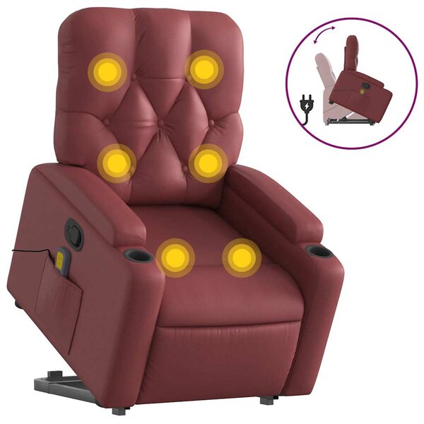 vidaXL Fauteuil inclinable de massage Rouge bordeaux Similicuir