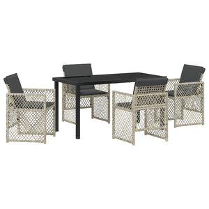 vidaXL Ensemble salle à manger jardin 5 pièces avec coussins gris clair en poly rotin