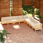vidaXL Salon de jardin 9 Pièces avec coussins crème bois de pin massif