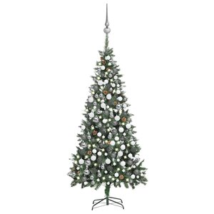 vidaXL Arbre de Noël artificiel pré-éclairé/boules pommes de pin 210cm