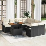 vidaXL Ensemble de canapé de jardin avec coussin 9 Pièces Noir et crème