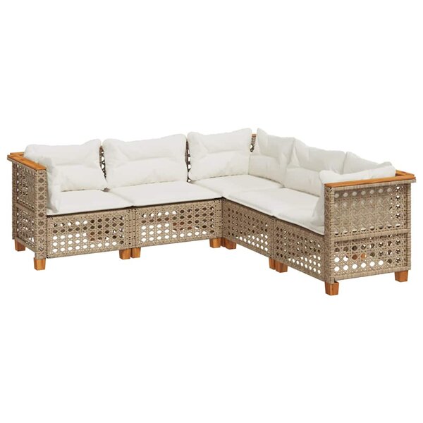 vidaXL Salon de jardin avec coussins 5 Pièces beige résine tressée