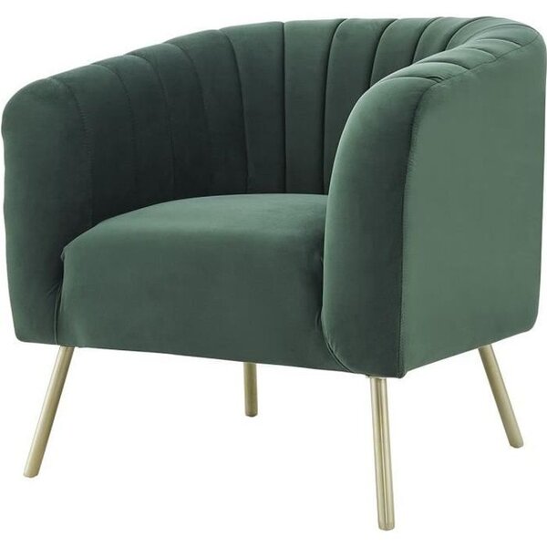 MATHIS Fauteuil rétro - Velours vert, structure en bois massif et pieds dorés - L 79 x P 70 x H 71 cm