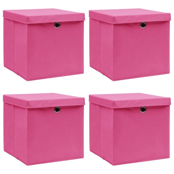 vidaXL Boîtes de rangement avec couvercles 4 Pièces Rose 32x32x32cm Tissu