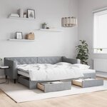 vidaXL Lit de jour avec gigogne et tiroirs gris clair 90x200 cm tissu