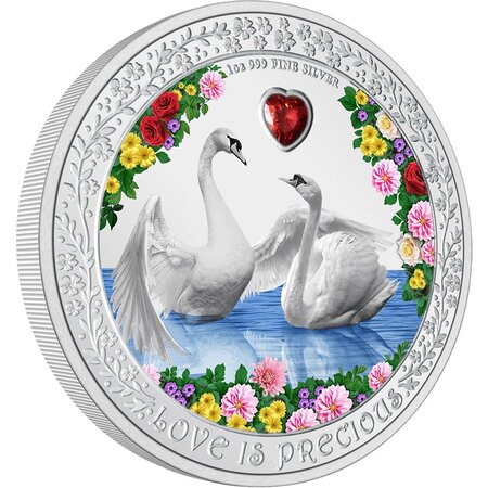 Pièce de monnaie 2 Dollars Niue 2023 1 once argent BE – Cygnes (L'Amour est Précieux)