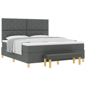 vidaXL Lit à ressorts avec matelas et banc gris foncé 180x200 cm en tissu