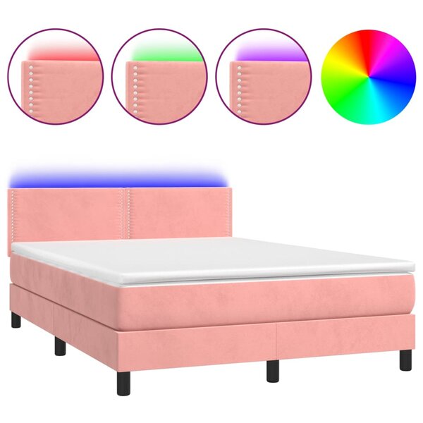 vidaXL Sommier à lattes de lit avec matelas LED Rose 140x200 cm
