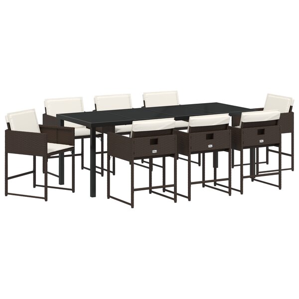 vidaXL Ensemble de jardin 9 pièces avec coussins bruns en poly rattan