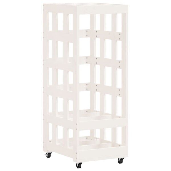 vidaXL Porte-bûches avec roulettes blanc 40x49x110 cm bois massif pin