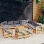 vidaXL Salon de jardin 13 Pièces avec coussins gris Bois de pin solide