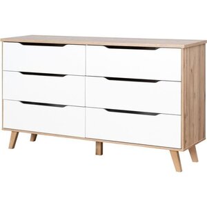 Commode 6 tiroirs - En panneaux de particules - chêne et blanc - 154 x 42 x 86 cm