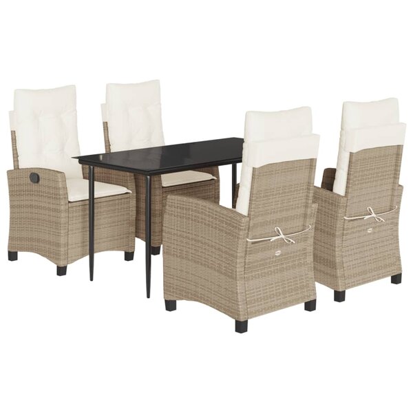 vidaXL Ensemble à manger de jardin avec coussins 5Pièces Beige poly rotin