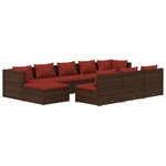 Salon de jardin meuble d'extérieur ensemble de mobilier 10 pièces avec coussins marron résine tressée 02_0015090