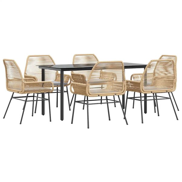 vidaXL Ensemble à manger jardin coussins 7Pièces marron poly rotin verre