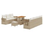 vidaXL Ensemble de canapé de jardin en 10 pièces avec coussins beiges  poly rotin  acacia