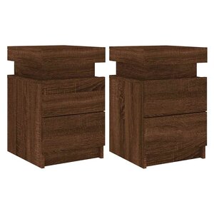 vidaXL Tables de chevet et lumières LED 2 Pièces chêne marron 35x39x55 cm
