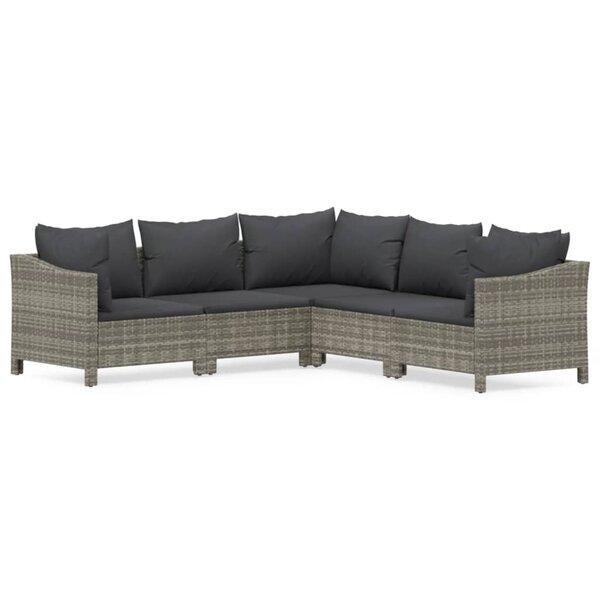 vidaXL Salon de jardin 5 Pièces avec coussins Gris Résine tressée
