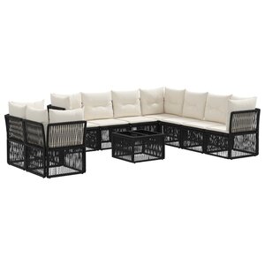 vidaXL Ensemble de canapé de jardin 10 pc Noir polyrotin