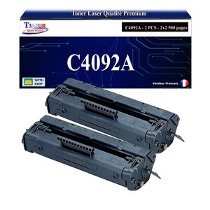 T3AZUR - 2x Toners compatibles avec HP C4092A (92A) pour HP LaserJet 1100  1100 XI  1100A  3200  3200M