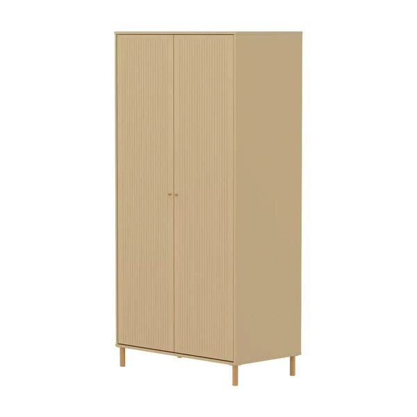 Flexa SAGA Armoire 2 portes a facades rainurees Beige sable Oat Pieds et boutons en chene