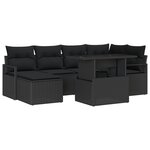 Ensemble Canapé Jardin 7 pièces avec Coussins Rattan Poly Noir