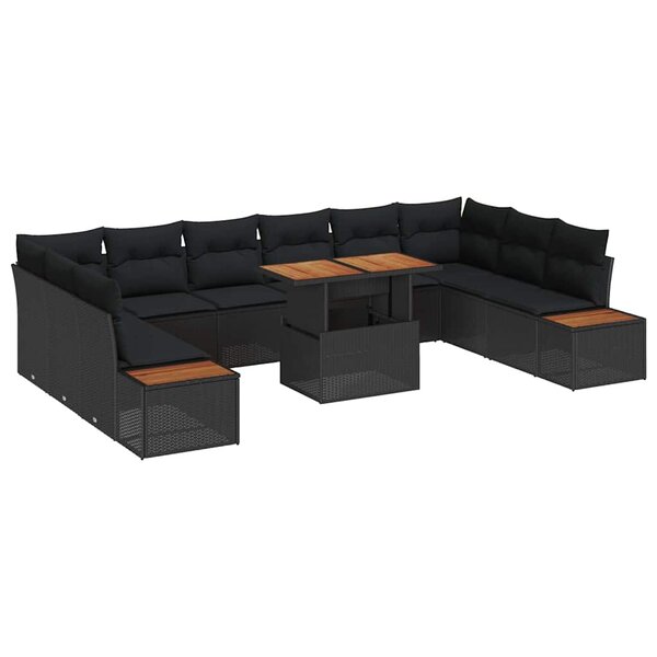 vidaXL Ensemble de canapé de jardin 11 Pièces Noir Poly rotin