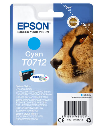 Epson singlepack cyan t0712 durabrite ul t0712 cartouche dencre cyan capacite standard 5.5ml 1-pack rf-am blister