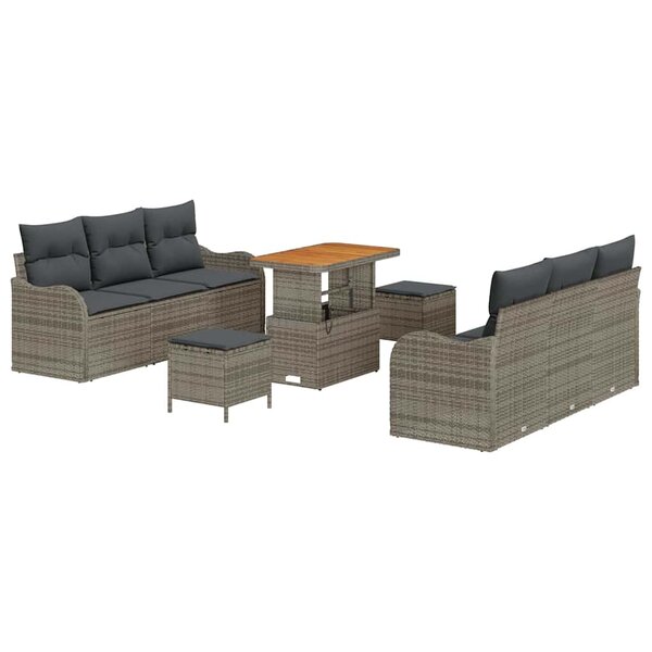 vidaXL Ensemble de canapé de jardin avec coussin 9 Pièces Gris