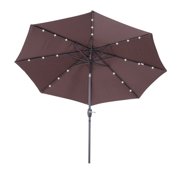 Parasol lumineux octogonal inclinable Ø 2 75 x 2 33 m parasol LED solaire métal polyester haute densité 180 g/m² chocolat