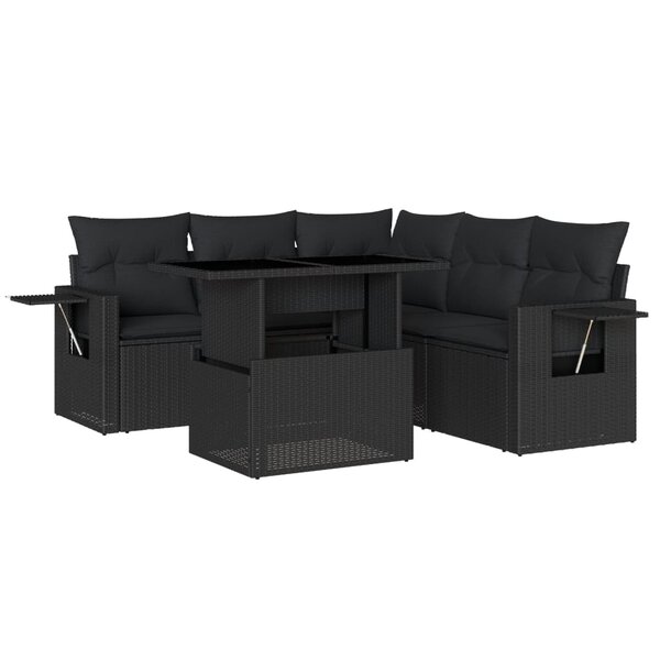 vidaXL Salon de jardin 6 Pièces avec coussins noir résine tressée
