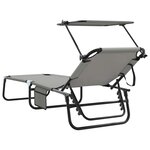 VidaXL chaises longues pliantes  2 Pièces  avec auvent  gris  en tissu Oxford 600D.