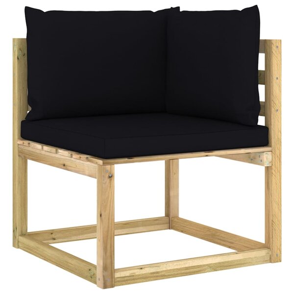 vidaXL Canapé d'angle de jardin avec coussins Bois imprégné de vert