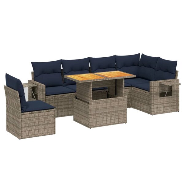 vidaXL Salon de jardin 7 Pièces avec coussins gris résine tressée