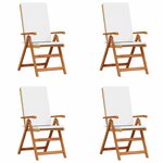 vidaXL Chaise de jardin 4 pc Marron et blanc Bois de teck massif